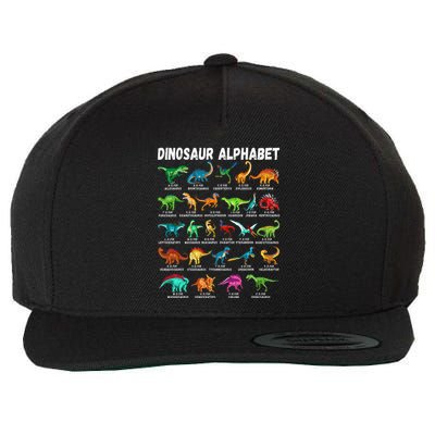 Types Of Dinosaurs Alphabet AZ ABC Dino Identification Wool Snapback Cap