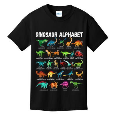 Types Of Dinosaurs Alphabet AZ ABC Dino Identification Kids T-Shirt