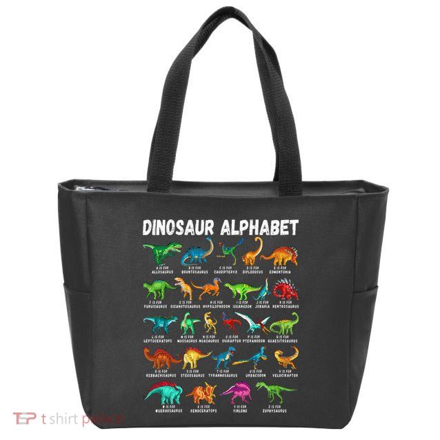 Types Of Dinosaurs Alphabet AZ ABC Dino Identification Zip Tote Bag