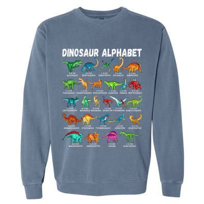 Types Of Dinosaurs Alphabet AZ ABC Dino Identification Garment-Dyed Sweatshirt