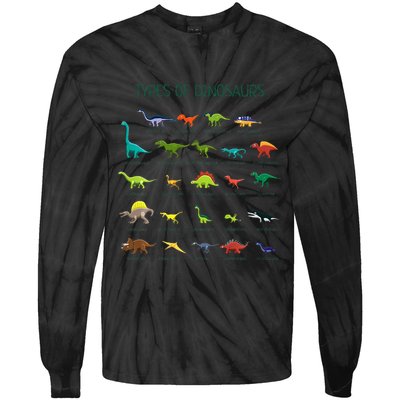 Types Of Dinosaurs Dino Identification Tie-Dye Long Sleeve Shirt