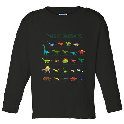 Types Of Dinosaurs Dino Identification Toddler Long Sleeve Shirt