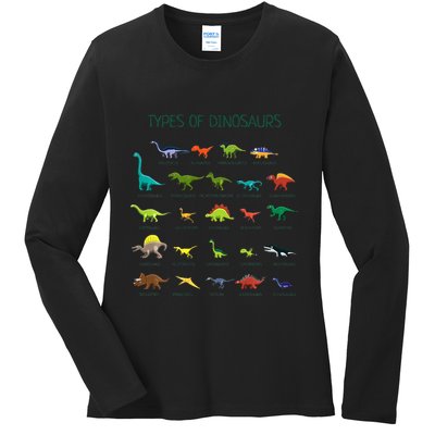 Types Of Dinosaurs Dino Identification Ladies Long Sleeve Shirt