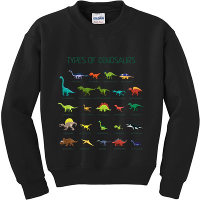Types Of Dinosaurs Dino Identification Kids Sweatshirt