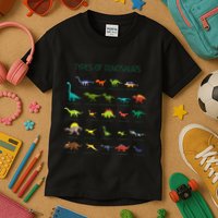Types Of Dinosaurs Dino Identification Kids T-Shirt