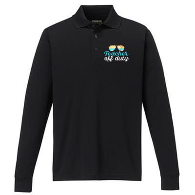 Teacher Off Duty Last Day Of School Tropical Vacation Gift Performance Long Sleeve Polo