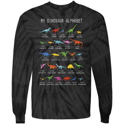 Types Of Dinosaurs Alphabet Dino Identification Tie-Dye Long Sleeve Shirt