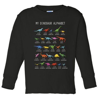 Types Of Dinosaurs Alphabet Dino Identification Toddler Long Sleeve Shirt