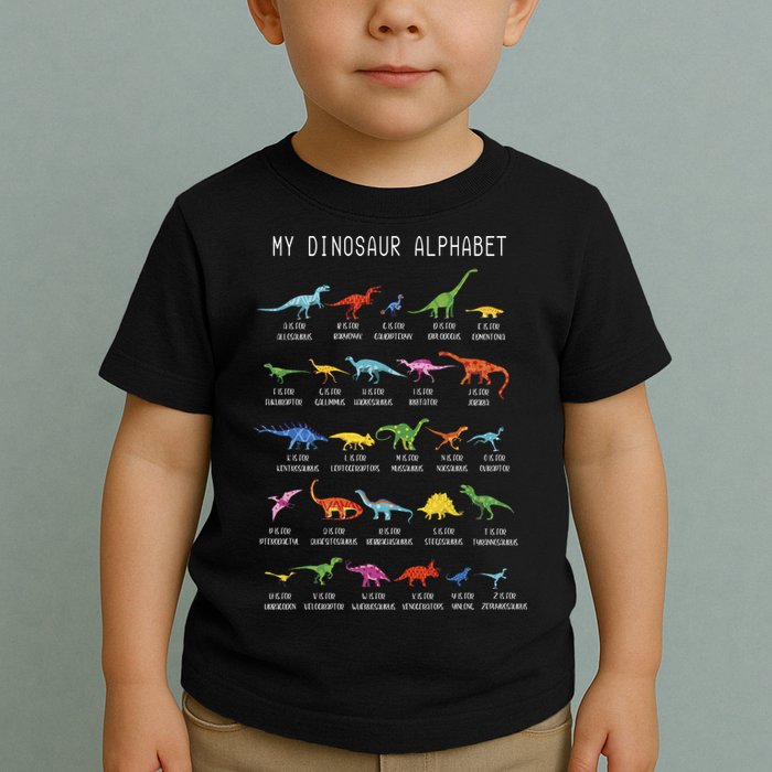 Types Of Dinosaurs Alphabet Dino Identification Toddler T-Shirt