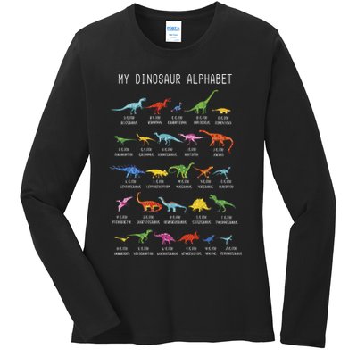 Types Of Dinosaurs Alphabet Dino Identification Ladies Long Sleeve Shirt