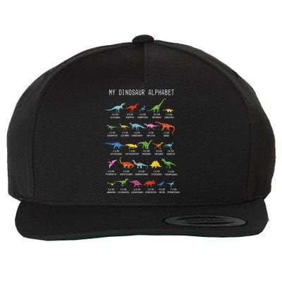 Types Of Dinosaurs Alphabet Dino Identification Wool Snapback Cap