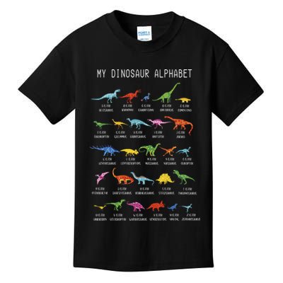 Types Of Dinosaurs Alphabet Dino Identification Kids T-Shirt