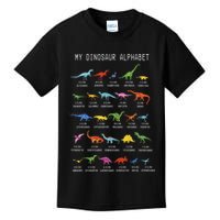 Types Of Dinosaurs Alphabet Dino Identification Kids T-Shirt