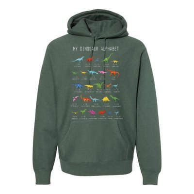 Types Of Dinosaurs Alphabet Dino Identification Premium Hoodie