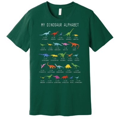 Types Of Dinosaurs Alphabet Dino Identification Premium T-Shirt