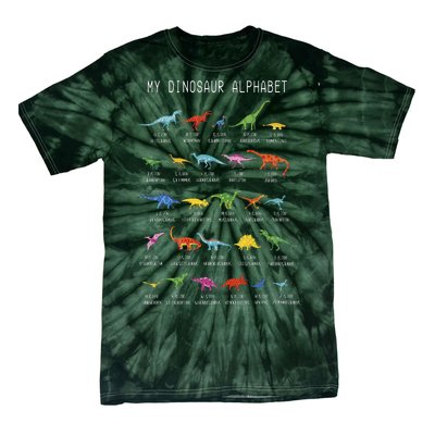 Types Of Dinosaurs Alphabet Dino Identification Tie-Dye T-Shirt