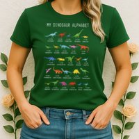Types Of Dinosaurs Alphabet Dino Identification Womens T-Shirt