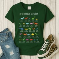Types Of Dinosaurs Alphabet Dino Identification Womens T-Shirt