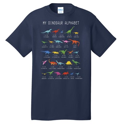 Types Of Dinosaurs Alphabet Dino Identification Tall T-Shirt