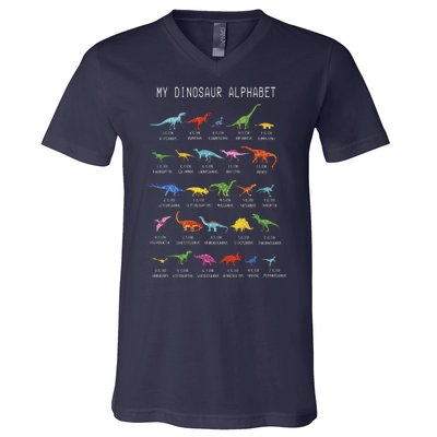 Types Of Dinosaurs Alphabet Dino Identification V-Neck T-Shirt