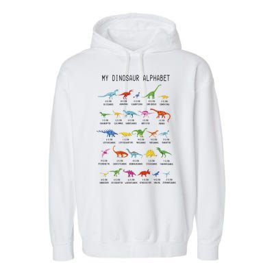 Types Of Dinosaurs Alphabet Dino Identification Garment-Dyed Fleece Hoodie