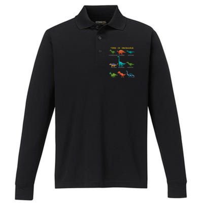 Types Of Dinosaur Dino And Kids Dino Pedia Great Gift Performance Long Sleeve Polo