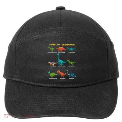 Types Of Dinosaur Dino And Kids Dino Pedia Great Gift 7-Panel Snapback Hat