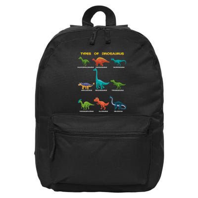 Types Of Dinosaur Dino And Kids Dino Pedia Great Gift 16 in Basic Backpack