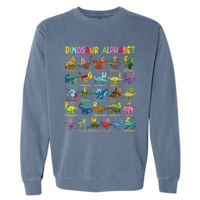 Types Of Dinosaurs Alphabet Az Abc Dino Identification Garment-Dyed Sweatshirt