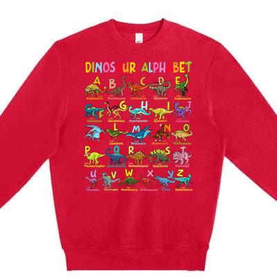 Types Of Dinosaurs Alphabet Az Abc Dino Identification Premium Crewneck Sweatshirt