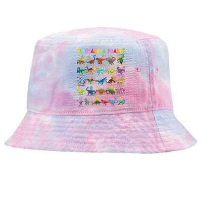 Types Of Dinosaurs Alphabet Az Abc Dino Identification Tie-Dyed Bucket Hat