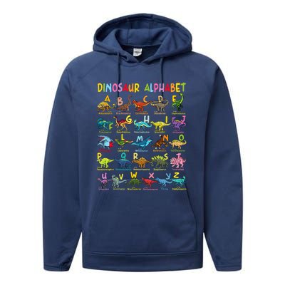 Types Of Dinosaurs Alphabet Az Abc Dino Identification Performance Fleece Hoodie