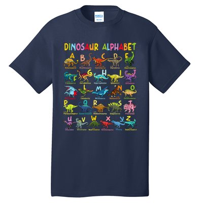 Types Of Dinosaurs Alphabet Az Abc Dino Identification Tall T-Shirt