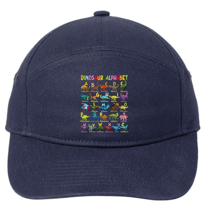 Types Of Dinosaurs Alphabet Az Abc Dino Identification 7-Panel Snapback Hat
