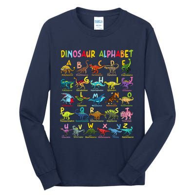 Types Of Dinosaurs Alphabet Az Abc Dino Identification Tall Long Sleeve T-Shirt