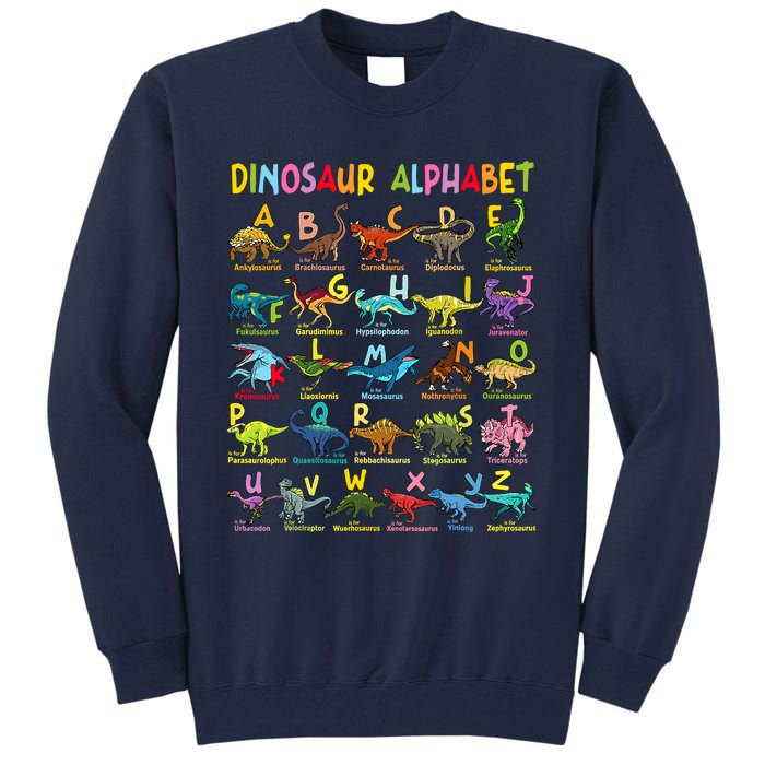 Types Of Dinosaurs Alphabet Az Abc Dino Identification Tall Sweatshirt