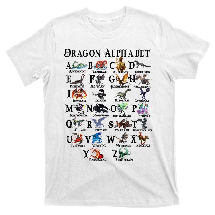 Types Of Dragons Alphabet Az Abc Dragon Identification T-Shirt