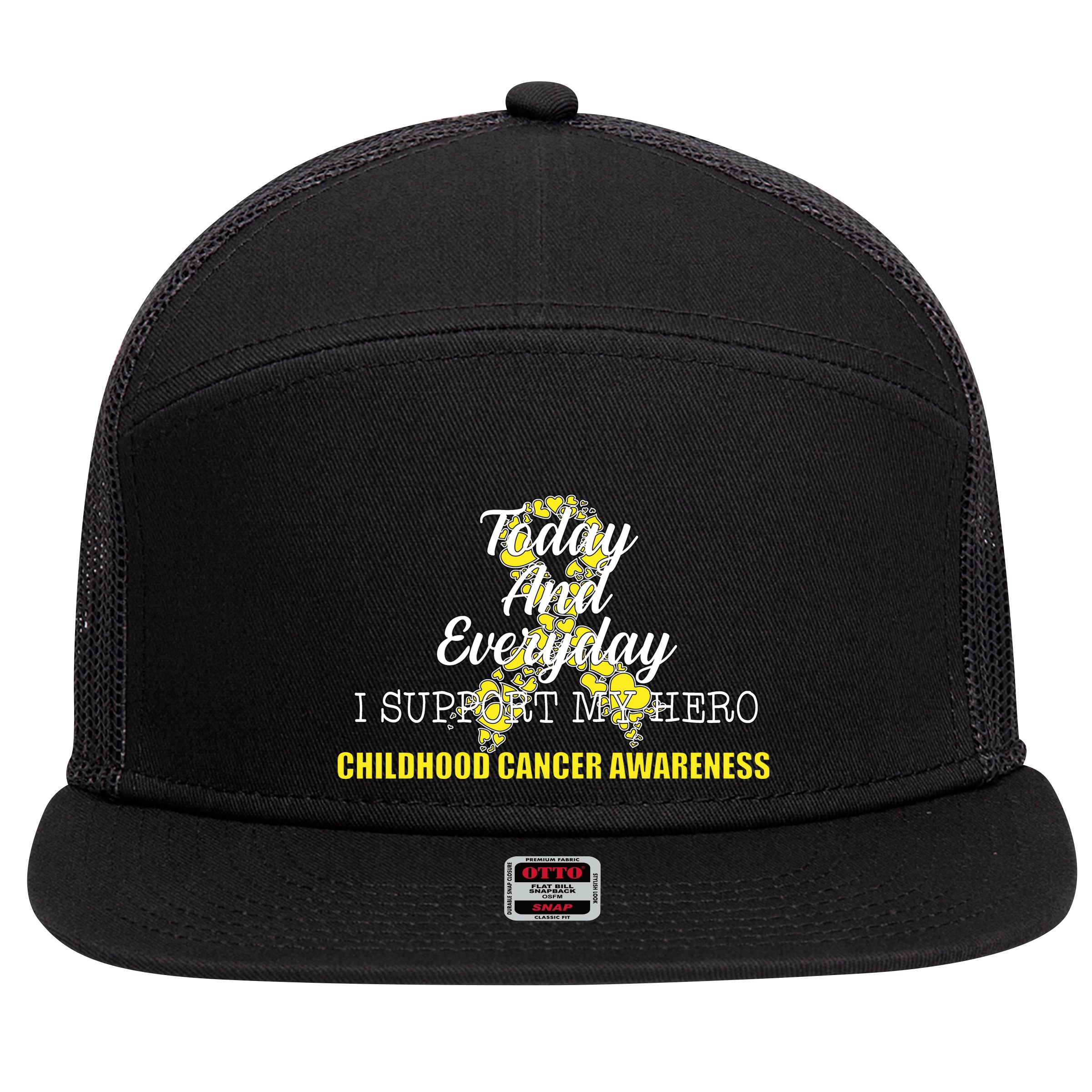 Today Everyday I Support My Hero Childhood Cancer 7 Panel Mesh Trucker Snapback Hat