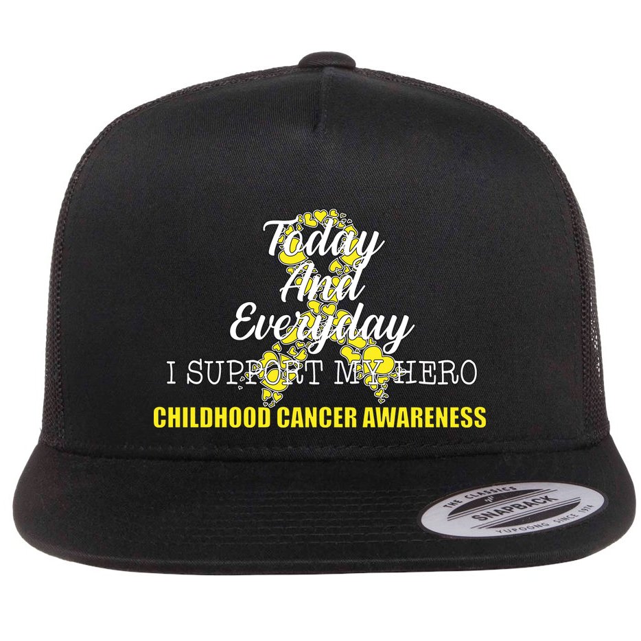 Today Everyday I Support My Hero Childhood Cancer Flat Bill Trucker Hat