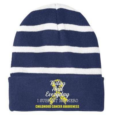 Today Everyday I Support My Hero Childhood Cancer Striped Beanie with Solid Band