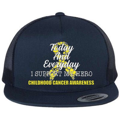 Today Everyday I Support My Hero Childhood Cancer Flat Bill Trucker Hat