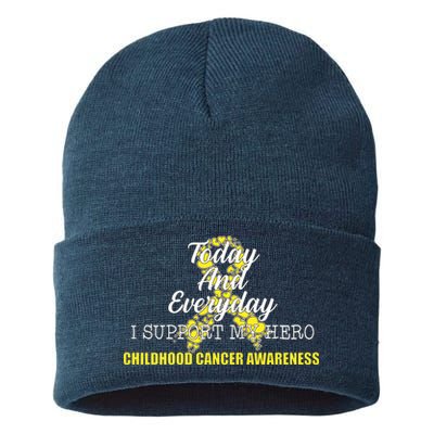 Today Everyday I Support My Hero Childhood Cancer Sustainable Knit Beanie