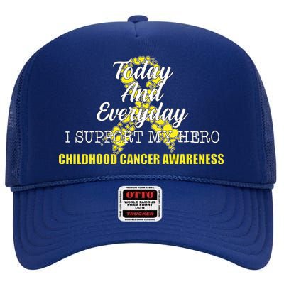 Today Everyday I Support My Hero Childhood Cancer High Crown Mesh Back Trucker Hat