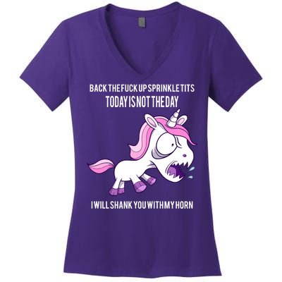 Today Is Not The Day Shank You Unicorn Horn Women's V-Neck T-Shirt