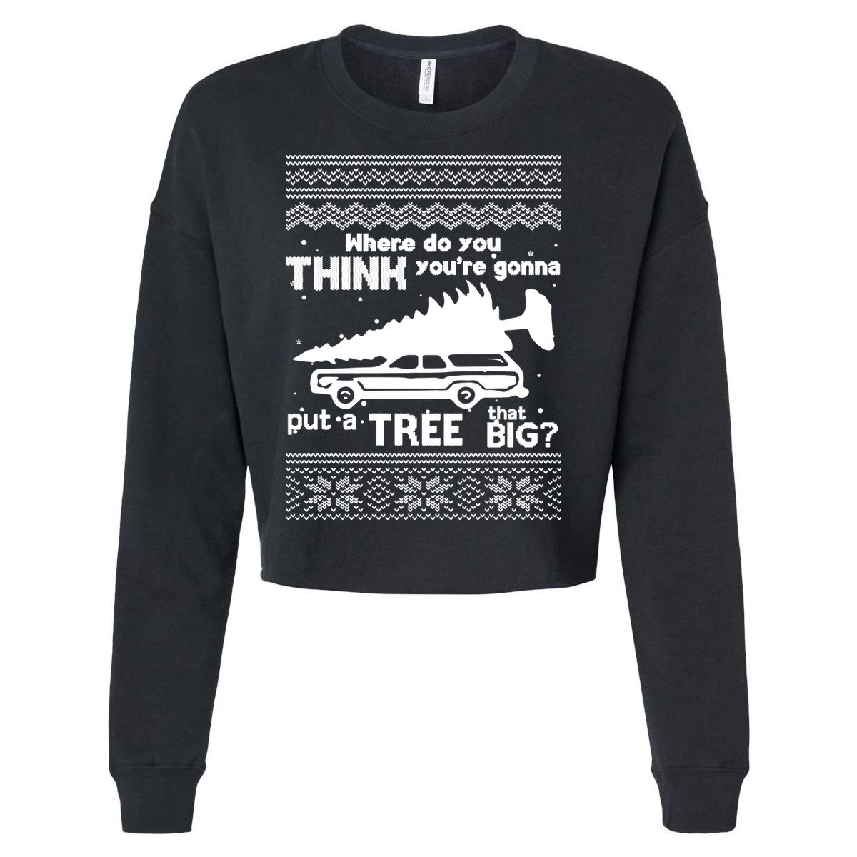 Todd Margo Couples Ugly Christmas Vacation Tree Cropped Pullover Crew