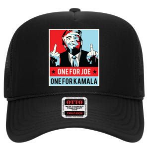 Trump One For Joe One For Kamala High Crown Mesh Back Trucker Hat