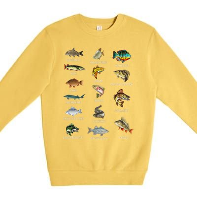 Types Of Freshwater Fish Species Fishing Fisherman Anglers Premium Crewneck Sweatshirt