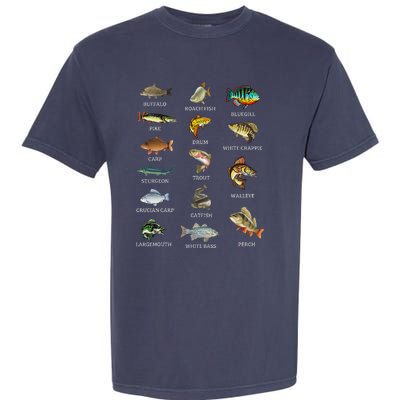 Types Of Freshwater Fish Species Fishing Fisherman Anglers Garment-Dyed Heavyweight T-Shirt