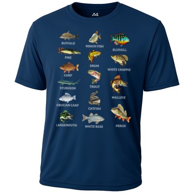 Types Of Freshwater Fish Species Fishing Fisherman Anglers Performance Shirt