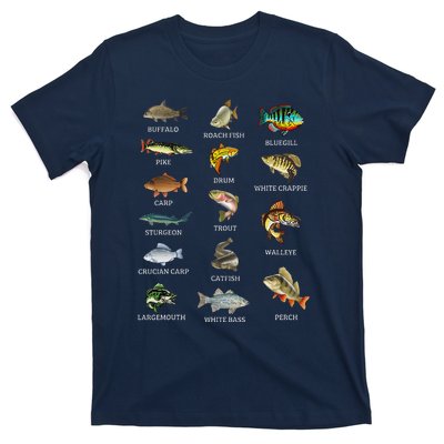 Types Of Freshwater Fish Species Fishing Fisherman Anglers T-Shirt